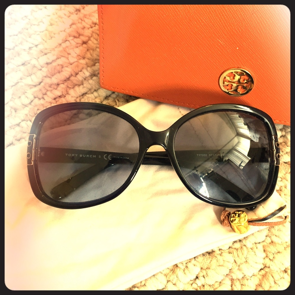 TORY BURCH SUNGLASSES Navy Blue Gold Tone Logo